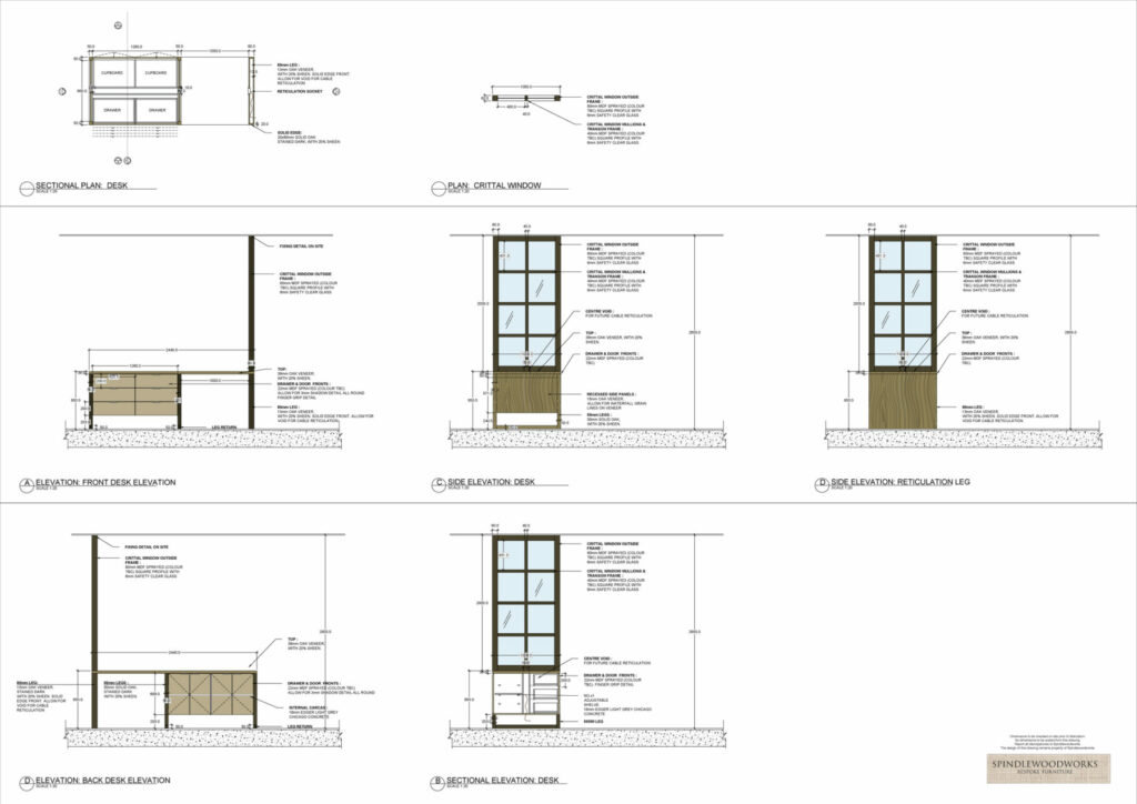 Desk and Crittal Window CAD drawing by spindlewoodworks